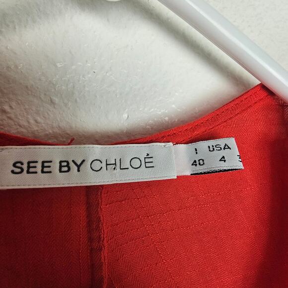 See By Chloe Womens Red Blouse Lightweight Size 4 Holiday Valentines Raw Hem - Picture 6 of 7
